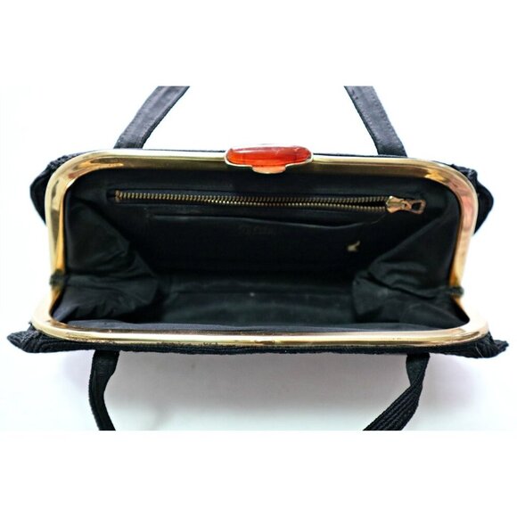 Vintage Black Cloth Purse & Leather Change Purse Spiral Cording 1940's - Picture 3 of 7